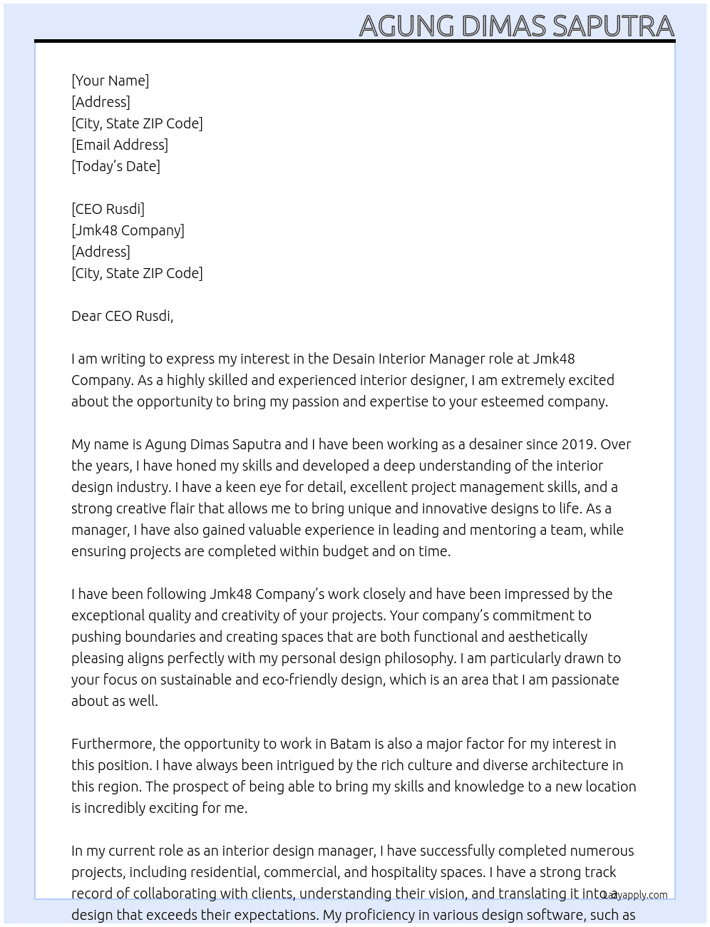 Desain interior  At Jmk48 Company Cover Letter