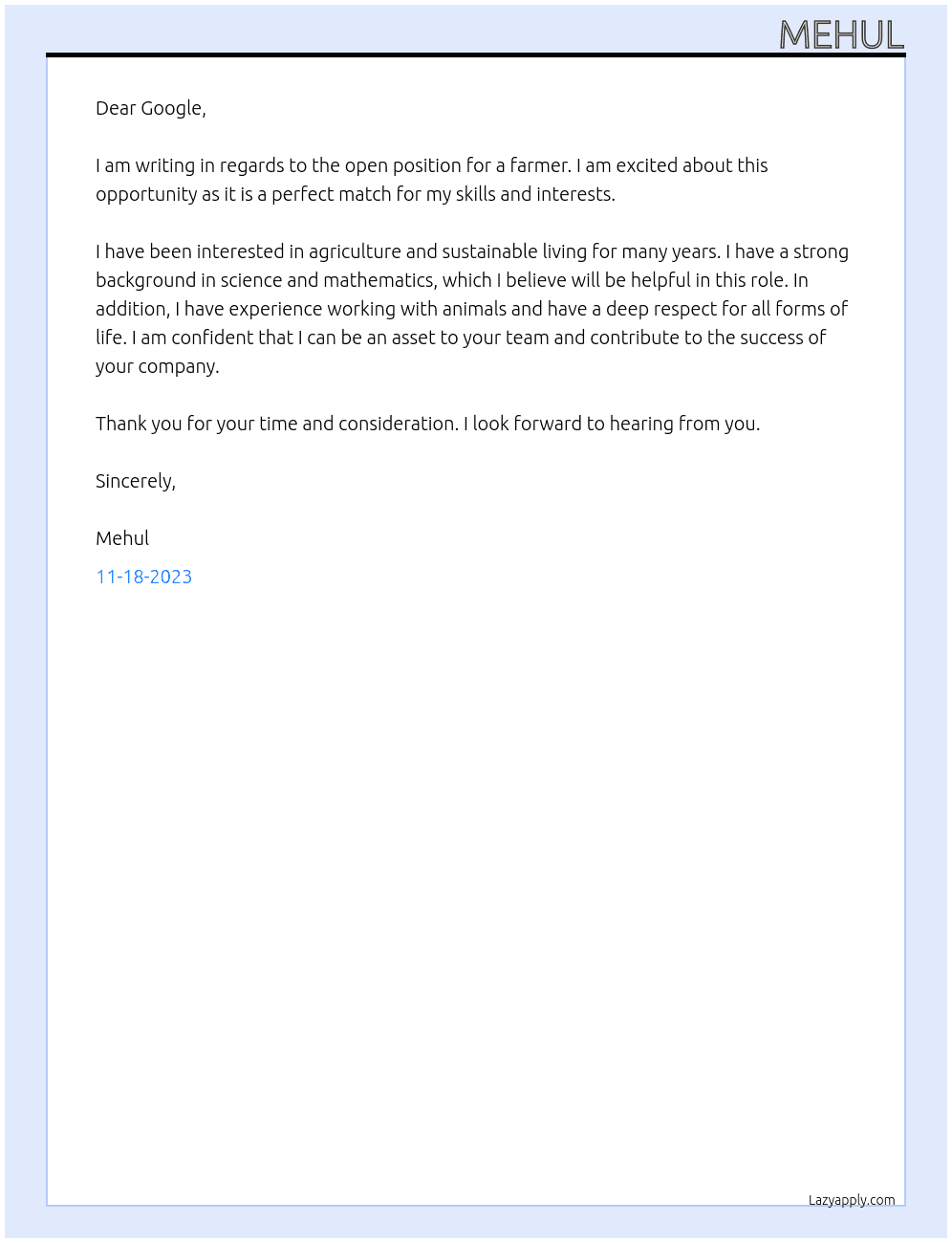 Farmer At Google Cover Letter