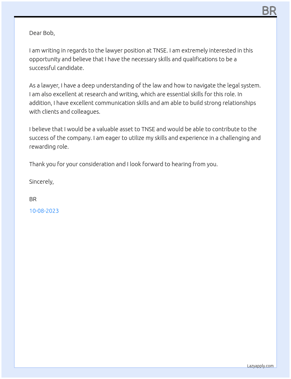Lawyer At TNSE Cover Letter