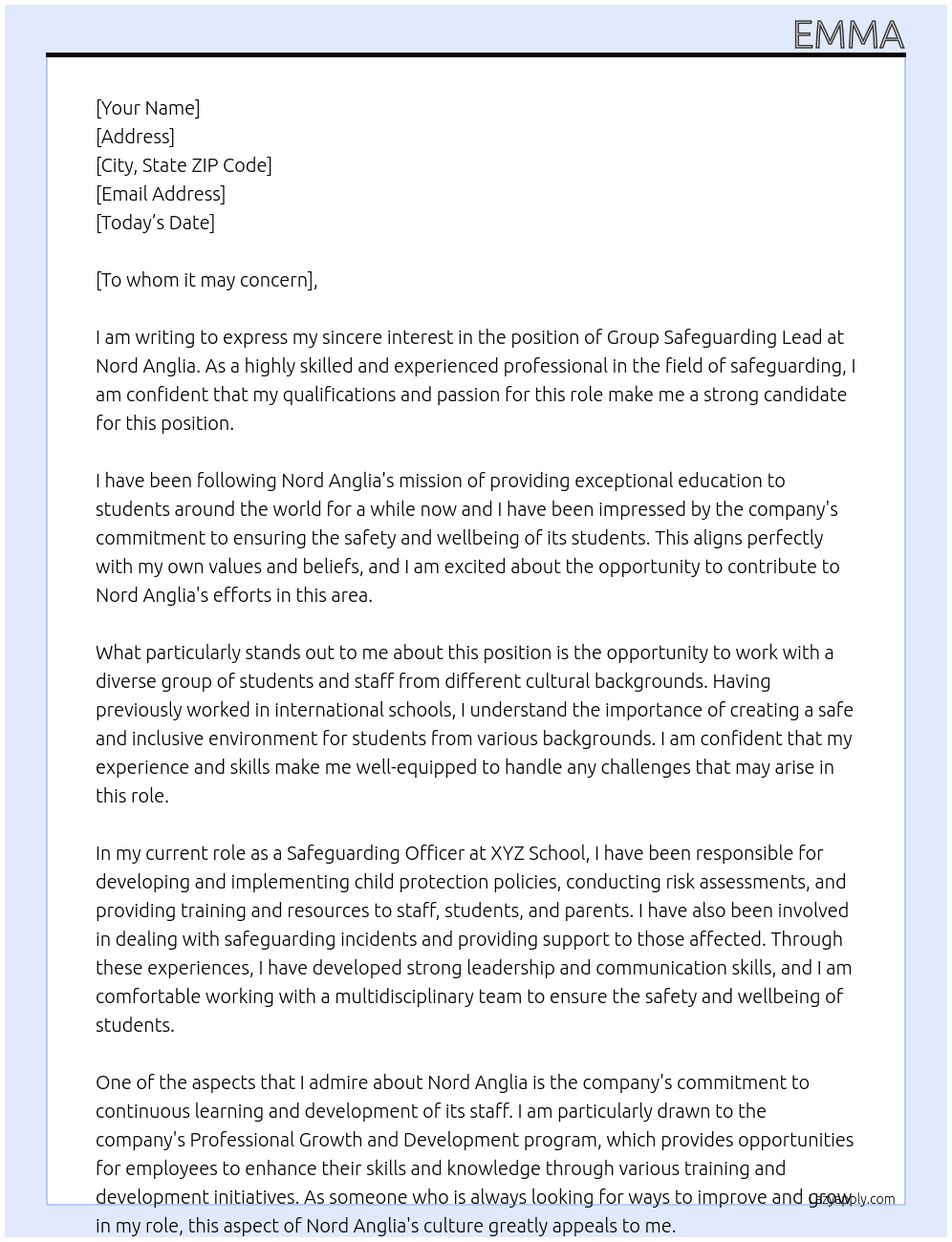 Group safeguarding lead At Nord Anglia Cover Letter