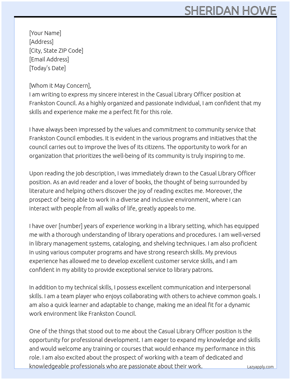Casual Library Officer At Frankston Council Cover Letter