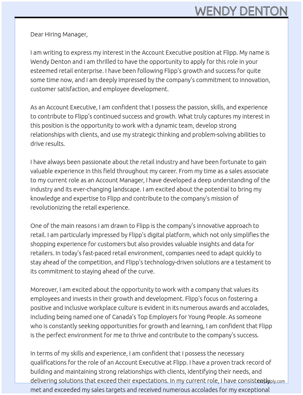 Account Executive, Retail Enterprise At Flipp Cover Letter