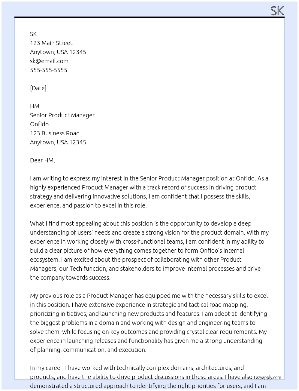 Senior Product Manager At Onfido Cover Letter
