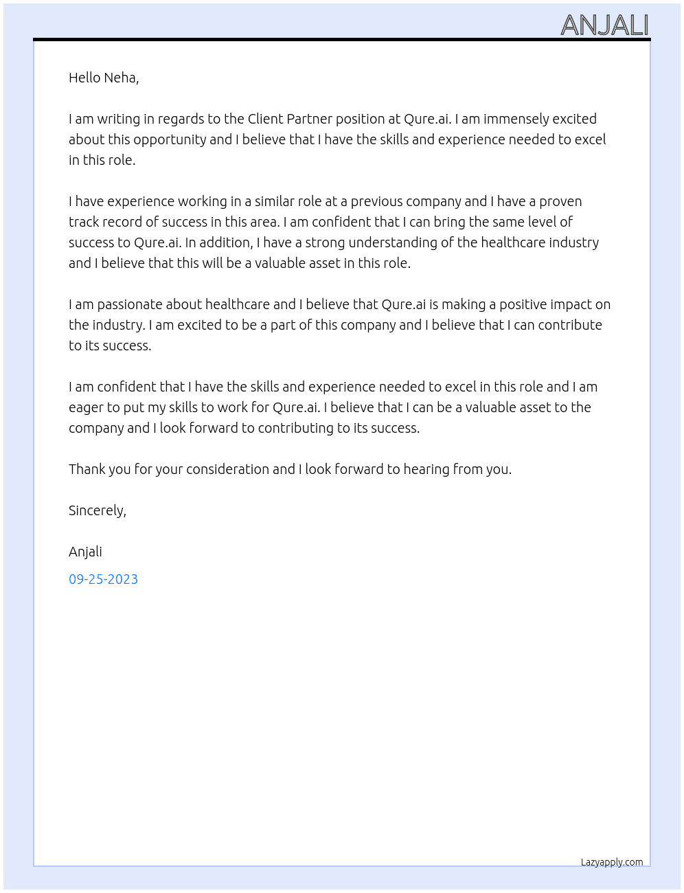 Client Partner At Qure.ai Cover Letter