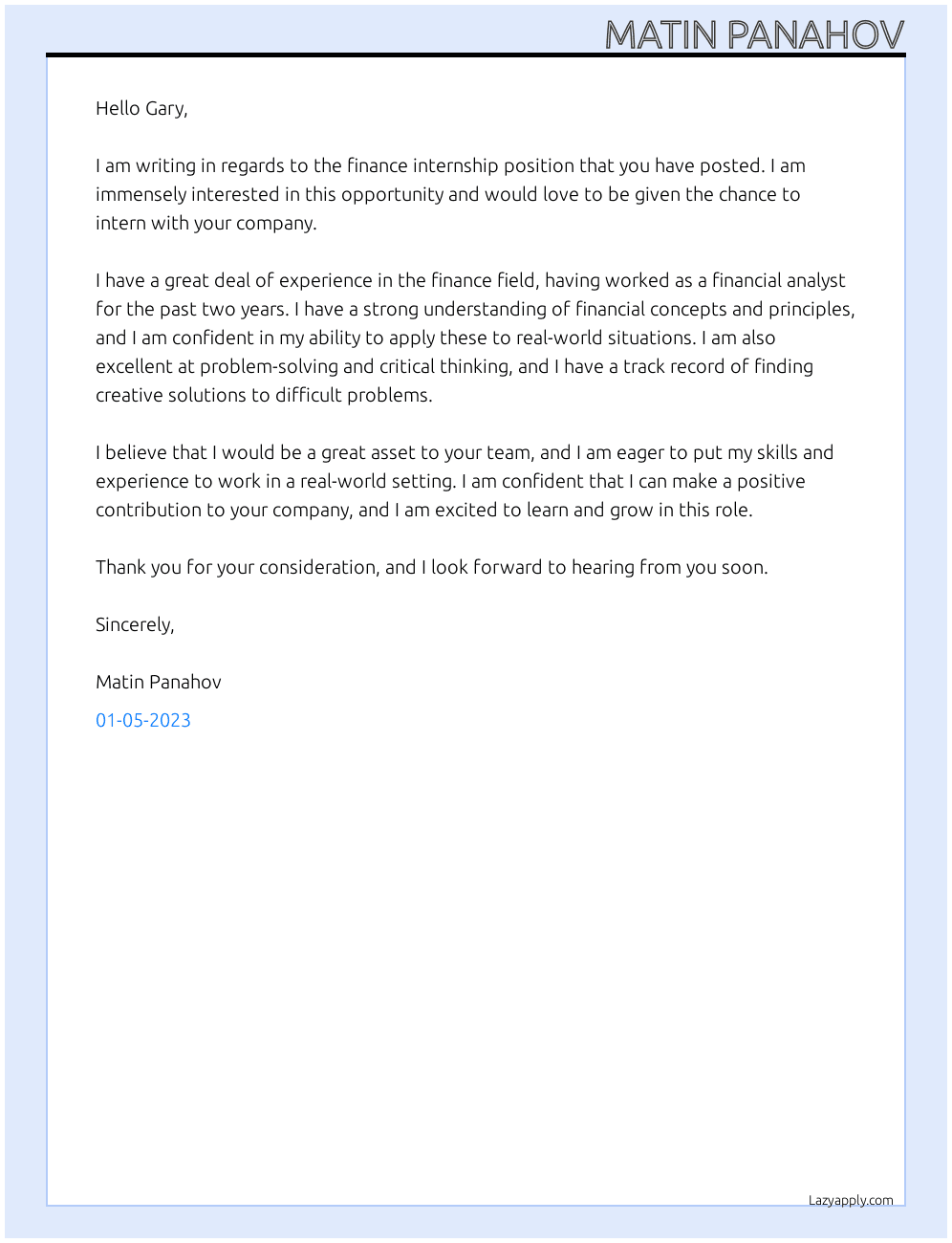 Finance Intern At bp Azerbaijan Cover Letter