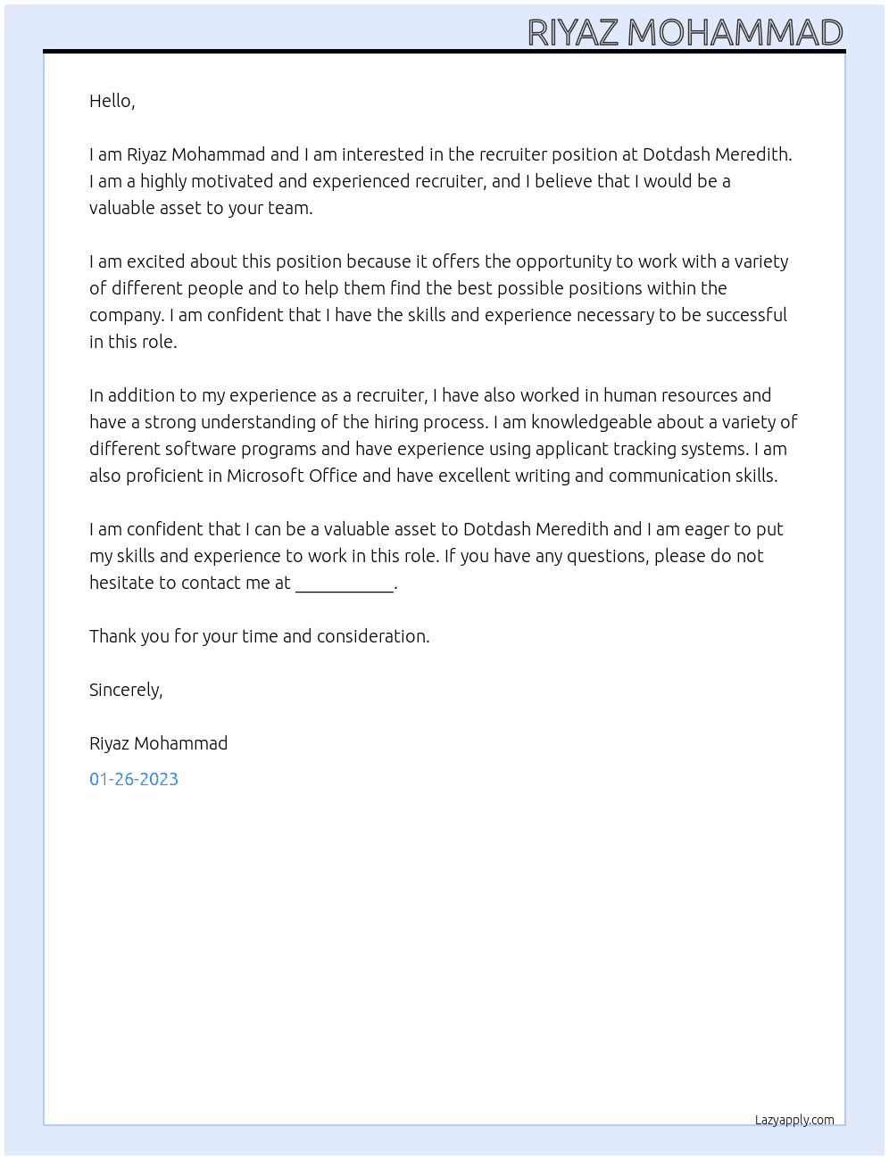 recruiter At Dotdash Meredith Cover Letter