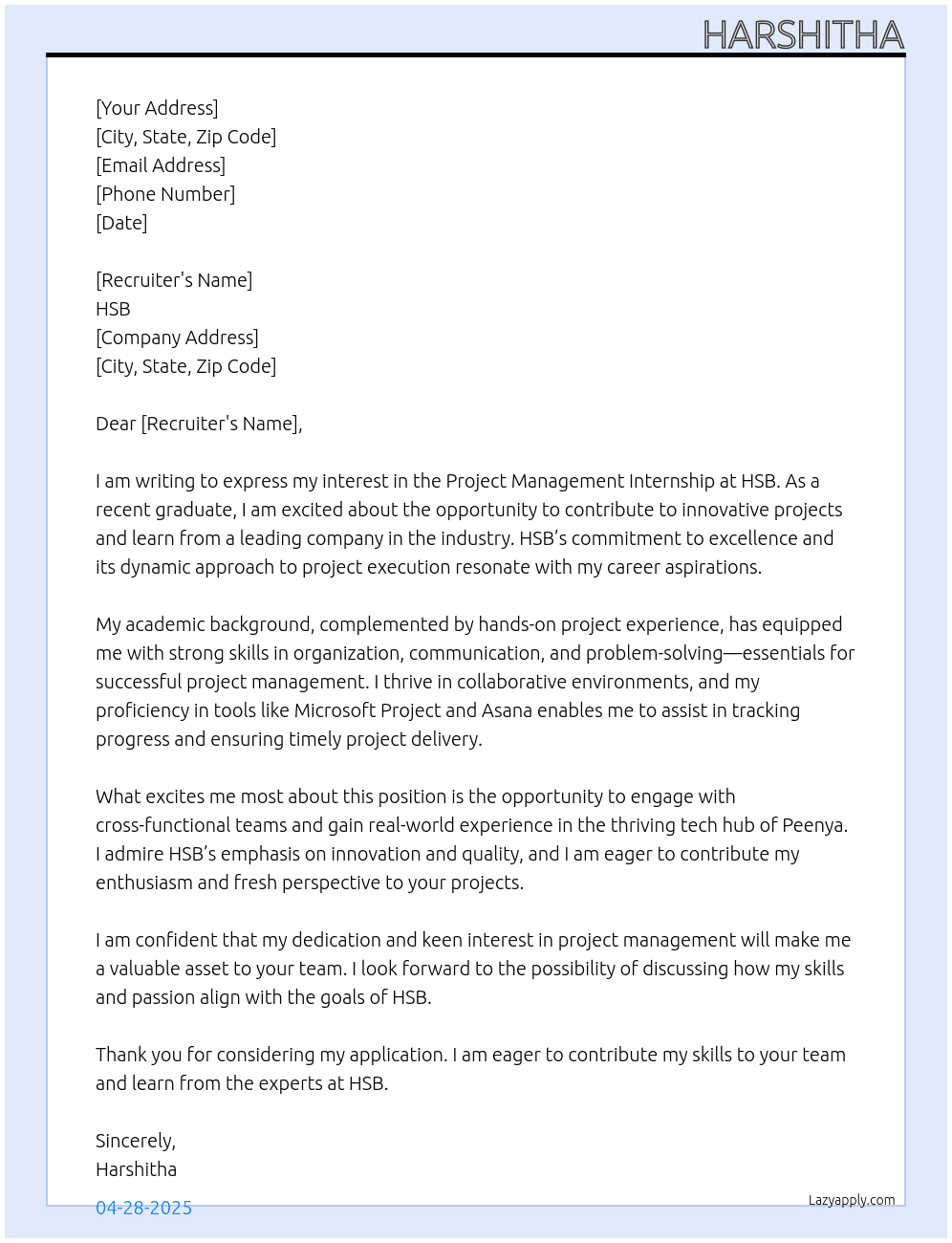 Cover letter for project managment - LazyApply