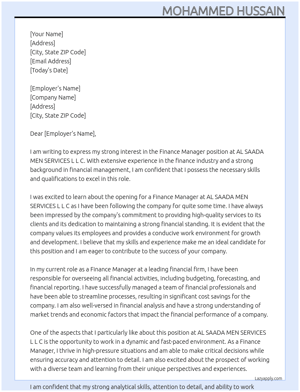 salary request letter At AL SAADA MEN SERVICES L L C Cover Letter