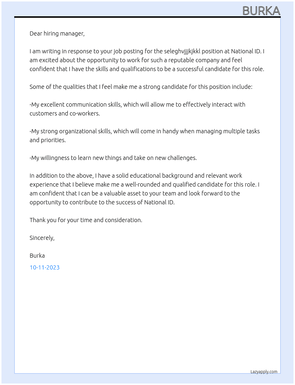 seleghvjjjkjkkl At national id Cover Letter
