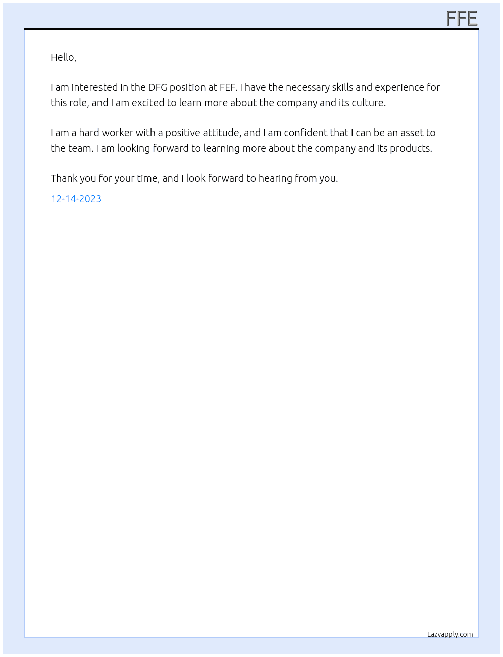 Dfg At FEF Cover Letter