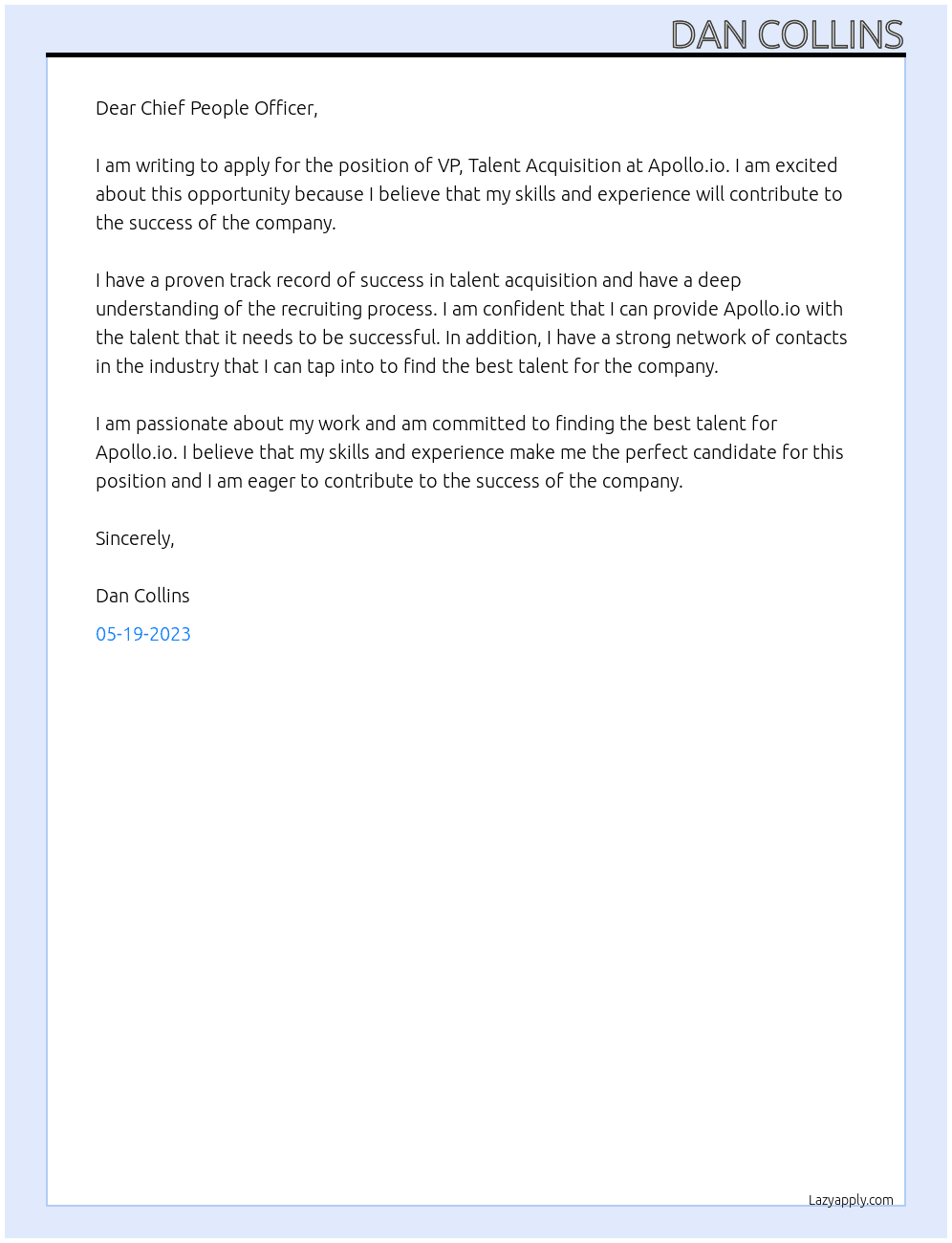 VP, Talent Acquisition At Apollo.io Cover Letter