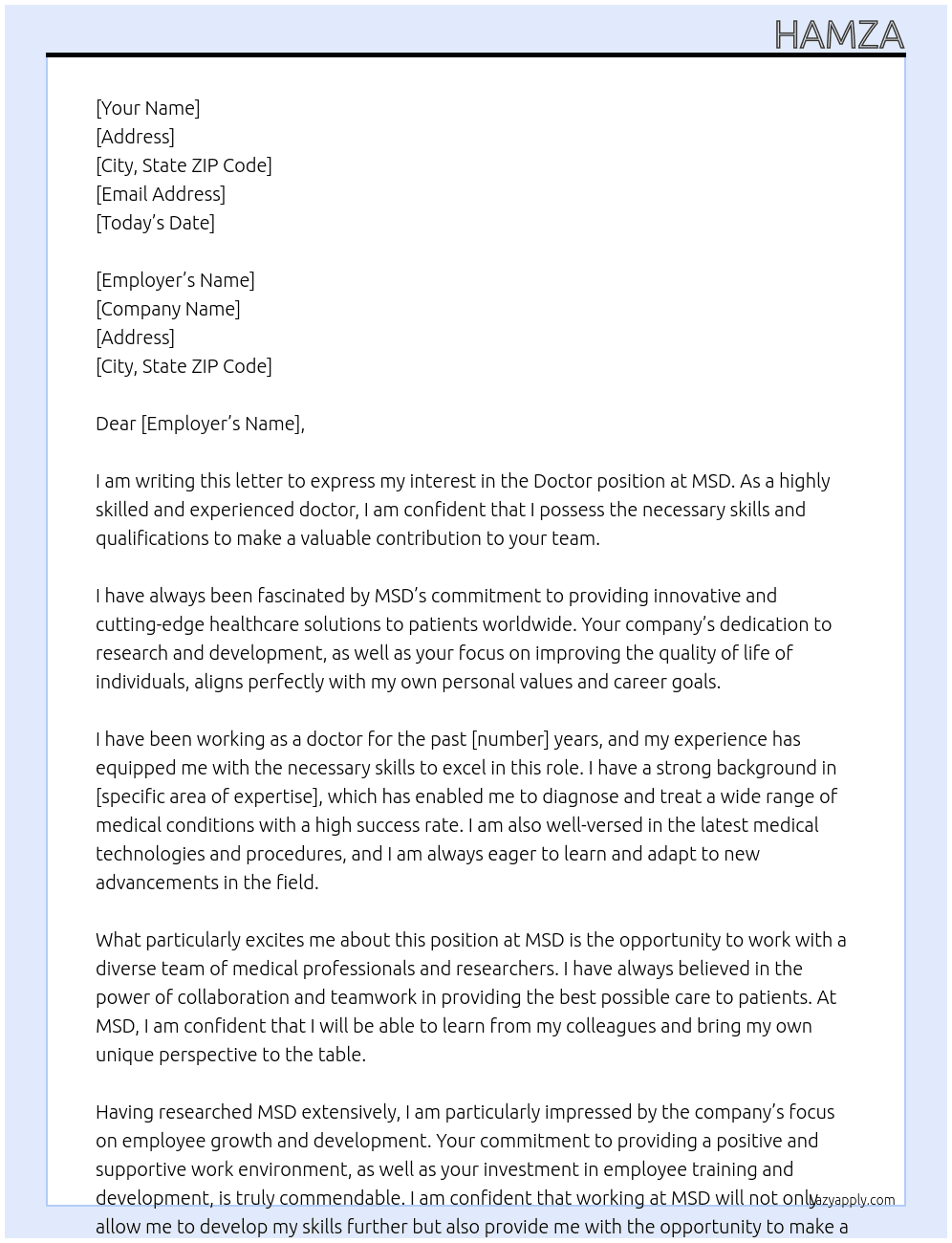 Doctor At Msd Cover Letter