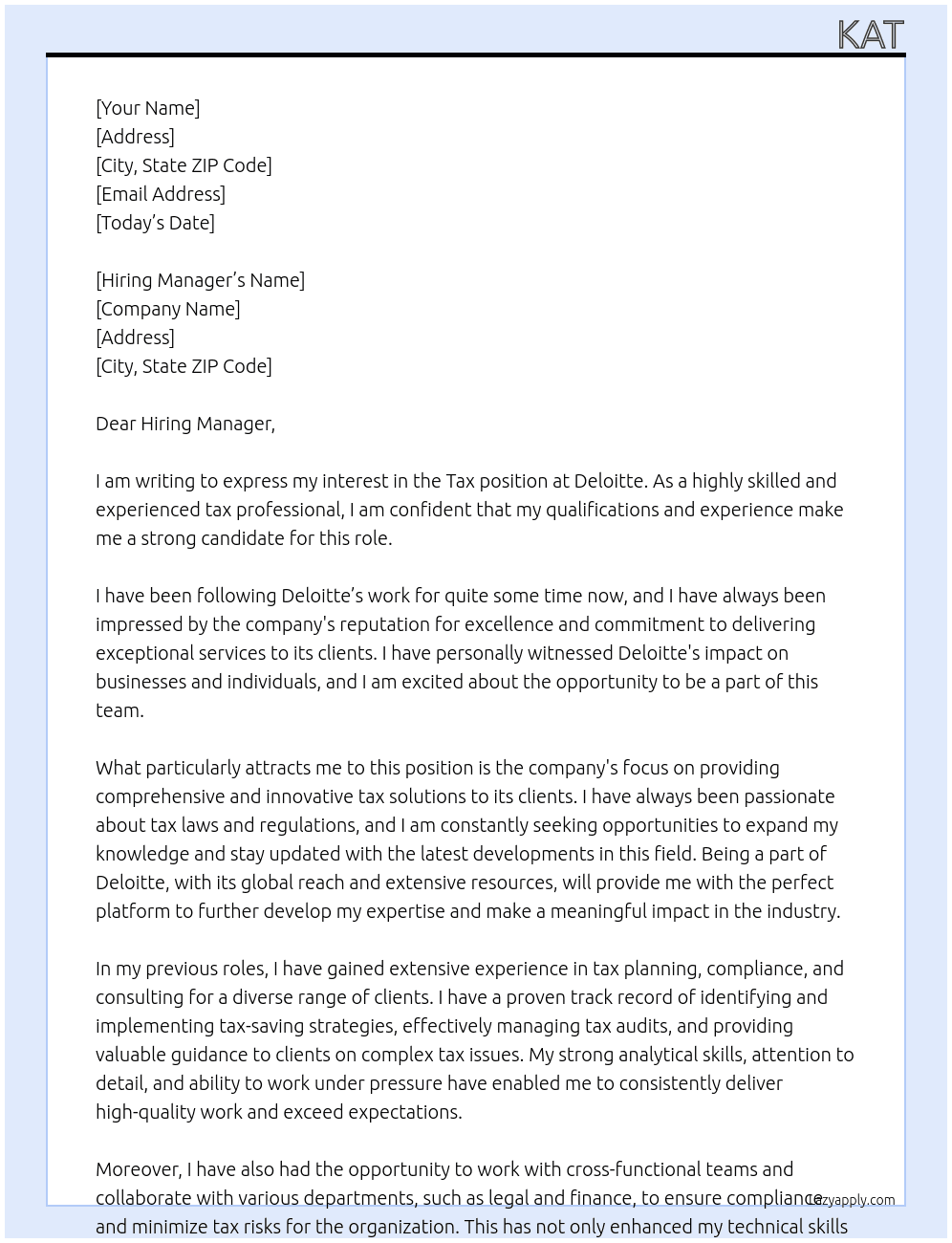 tax At Deloitte Cover Letter