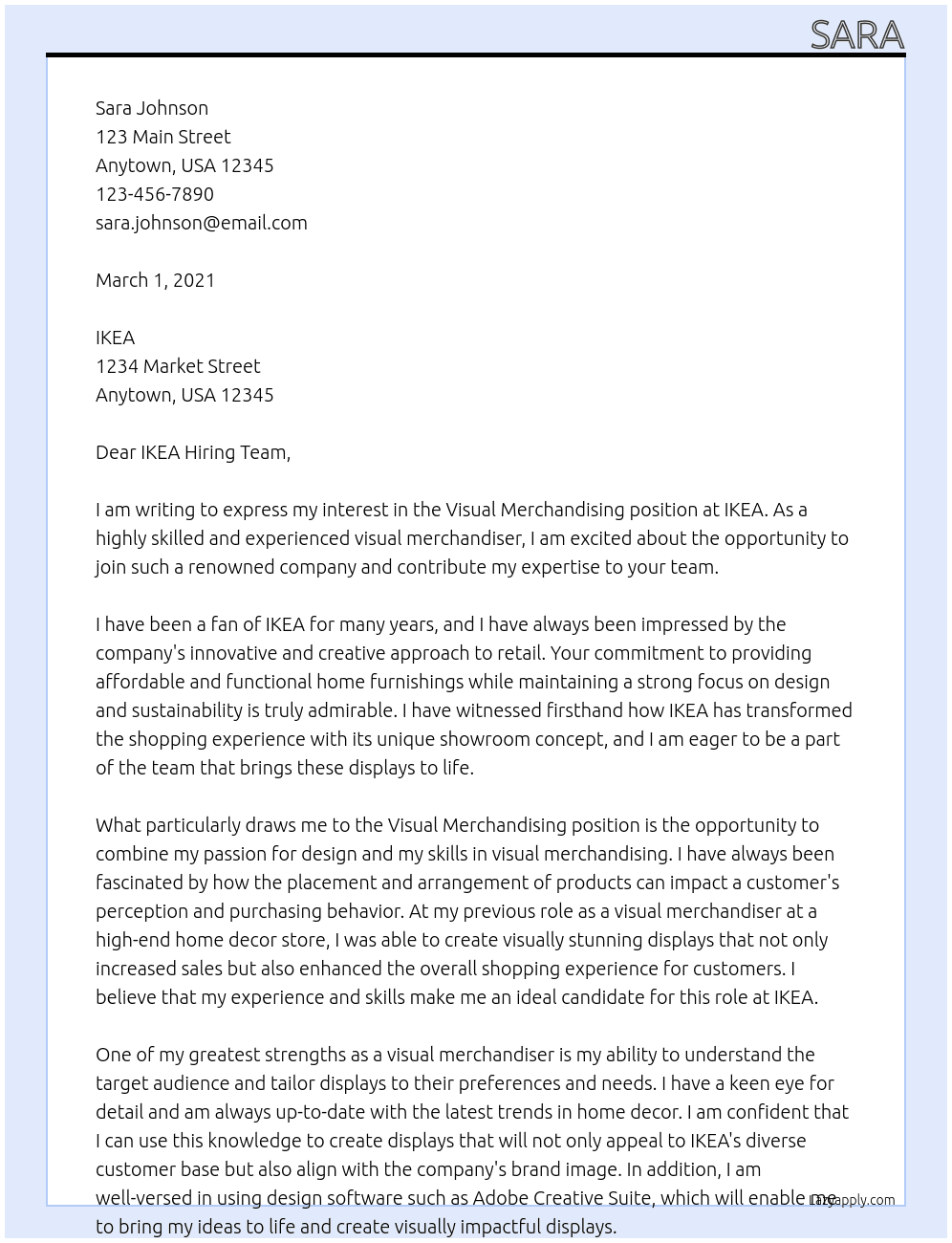 visual merchandising  At IKEA Cover Letter