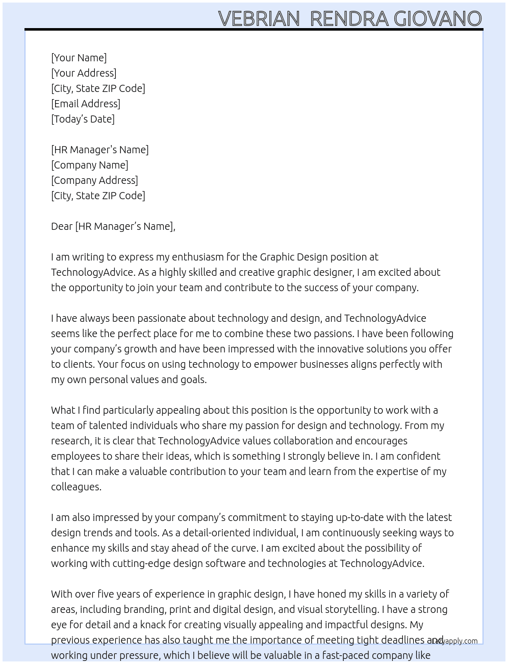 Graphic Design At TechnologyAdvice Cover Letter