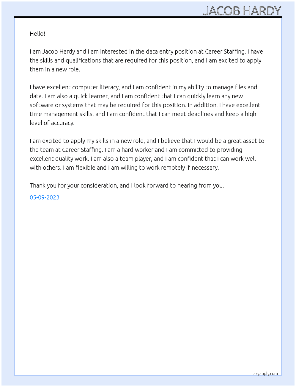 Data Entry At Career Staffing Cover Letter