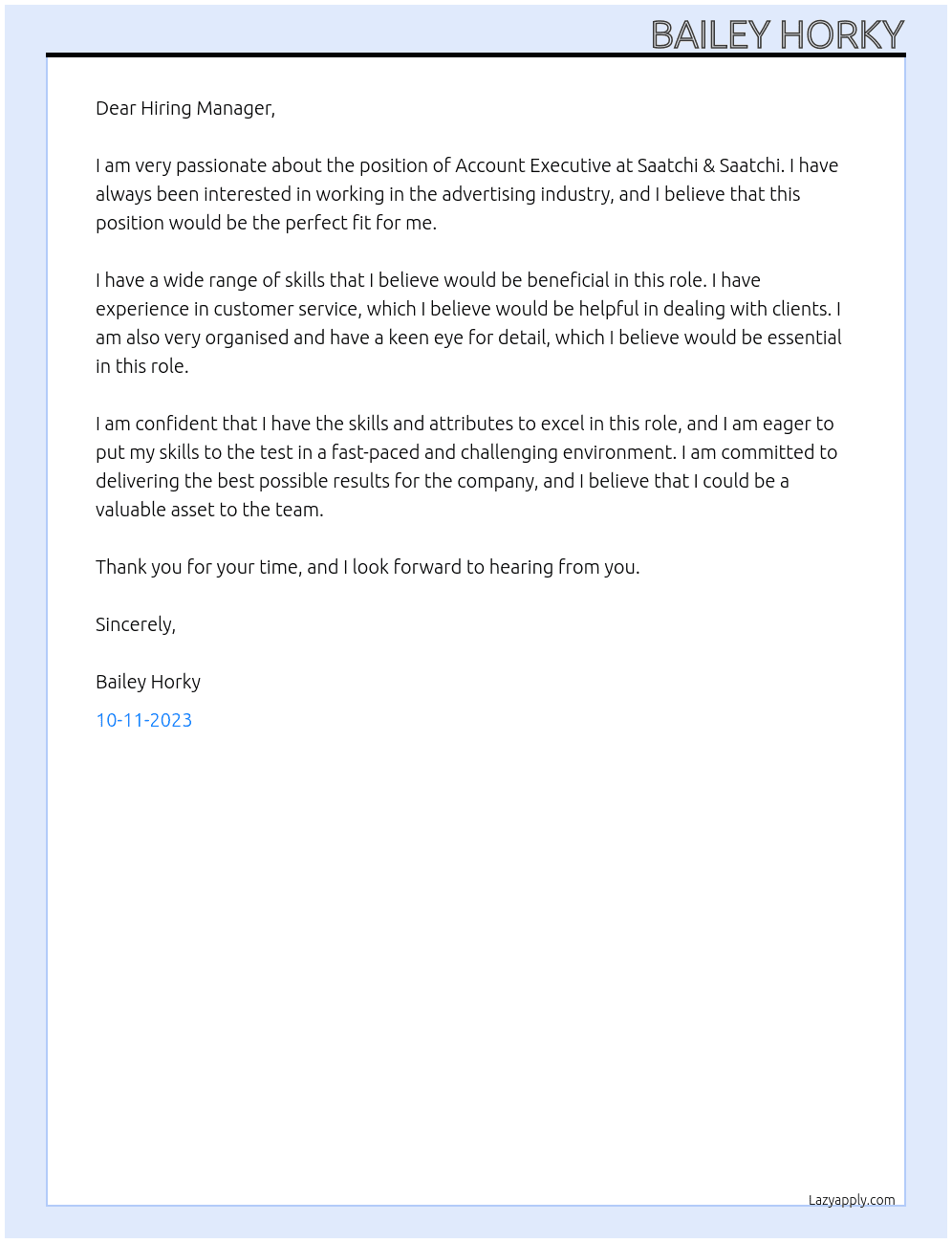 Account Executive At Saatchi & Saatchi Cover Letter