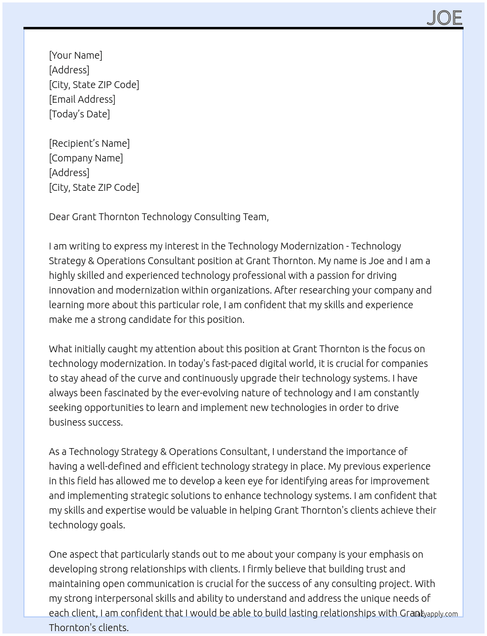 Technology Modernization - Technology Strategy & Operations Consultant At Grant Thorton Cover Letter