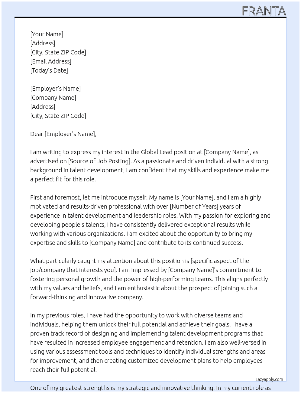 Global Lead At s Karlem Cover Letter