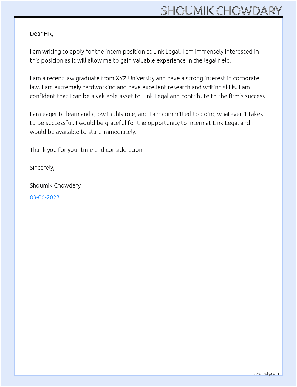 intern  At link legal  Cover Letter