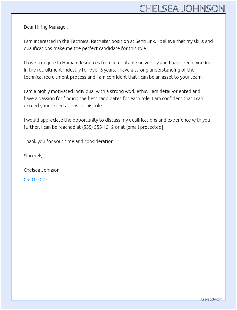 Technical Recruiter At SentiLink Cover Letter