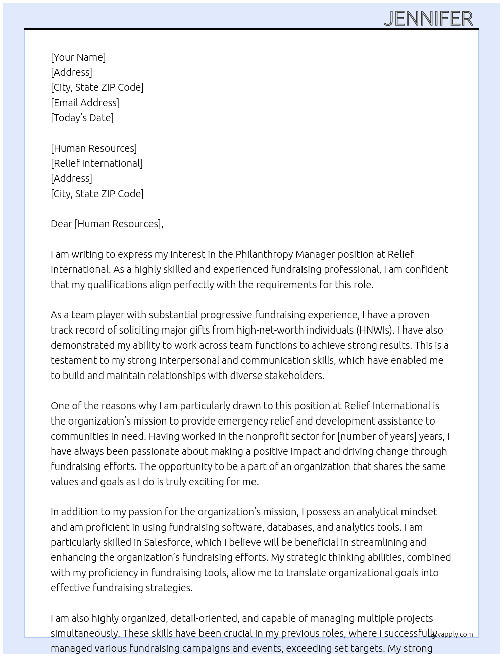 Cover letter for philanthropy manager - LazyApply