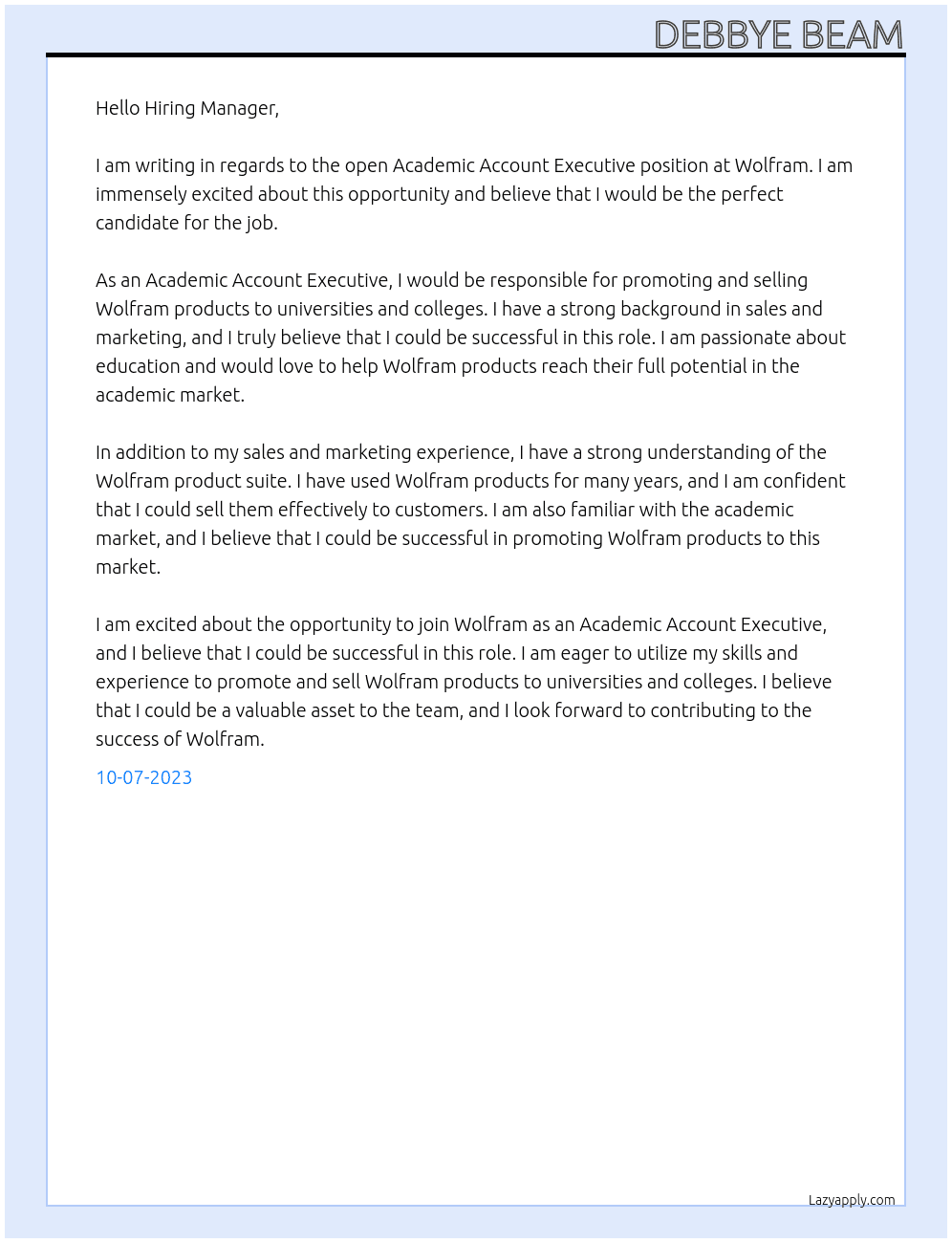 Academic Account Executive At Wolfram Cover Letter