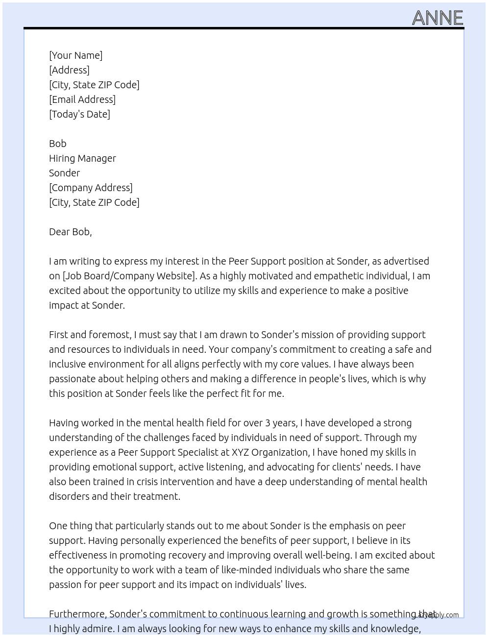 Peer Support At Sonder Cover Letter