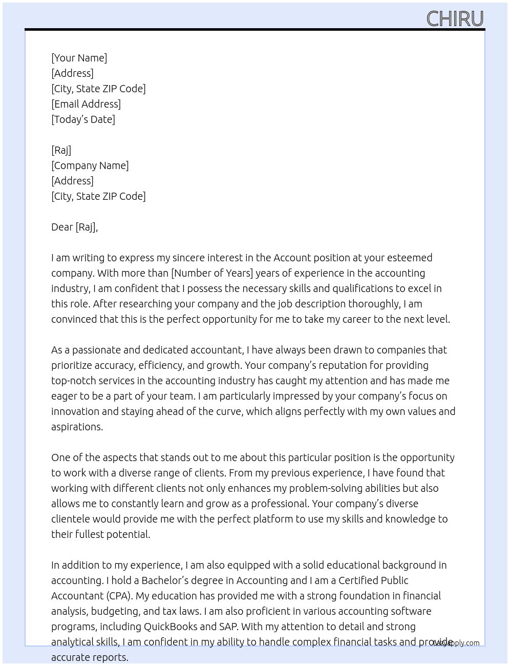 account  At raj  Cover Letter