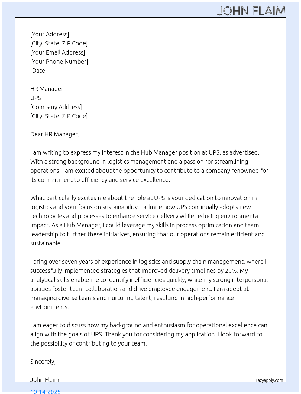Cover letter for hub manager - LazyApply