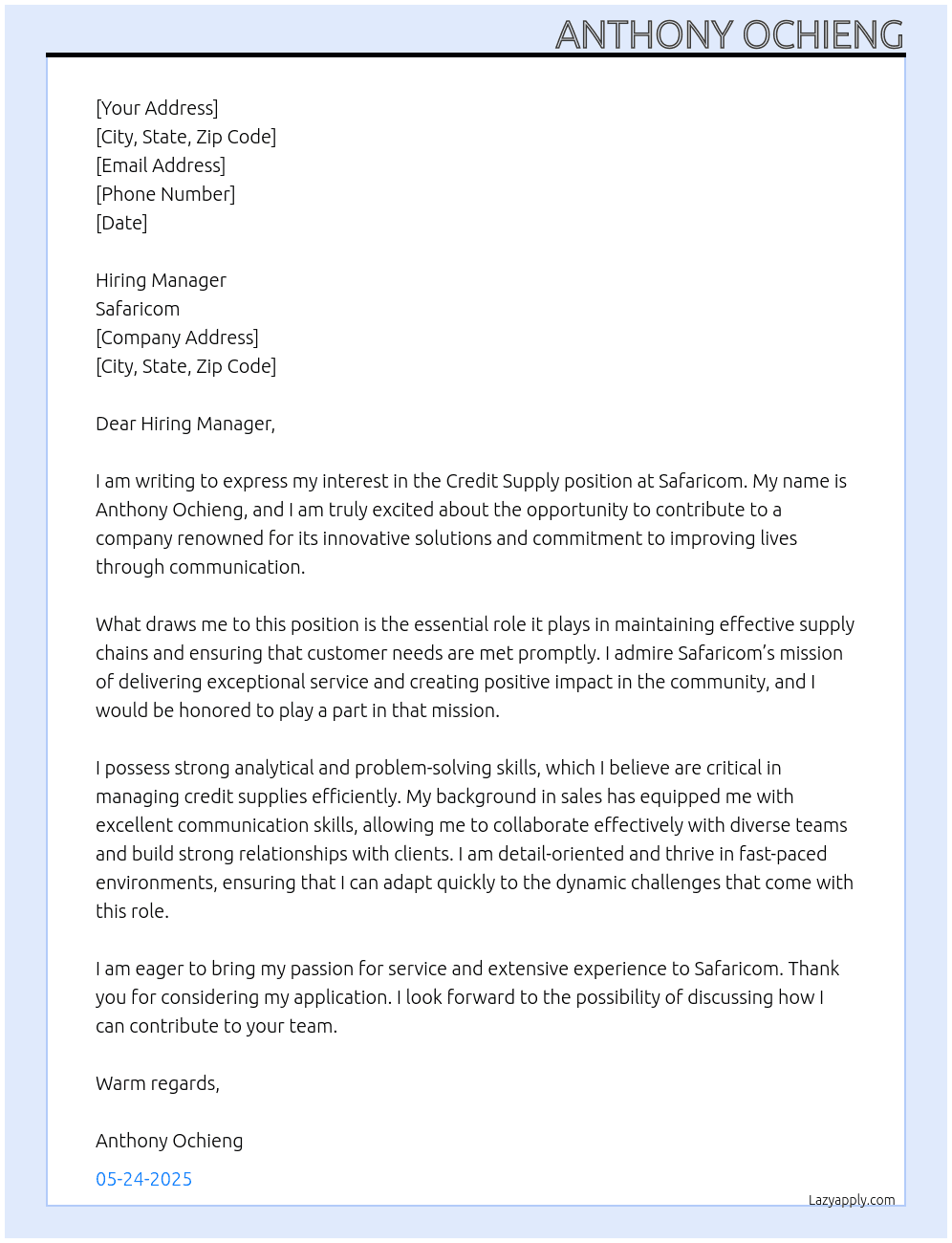 Cover letter for cradit supply - LazyApply