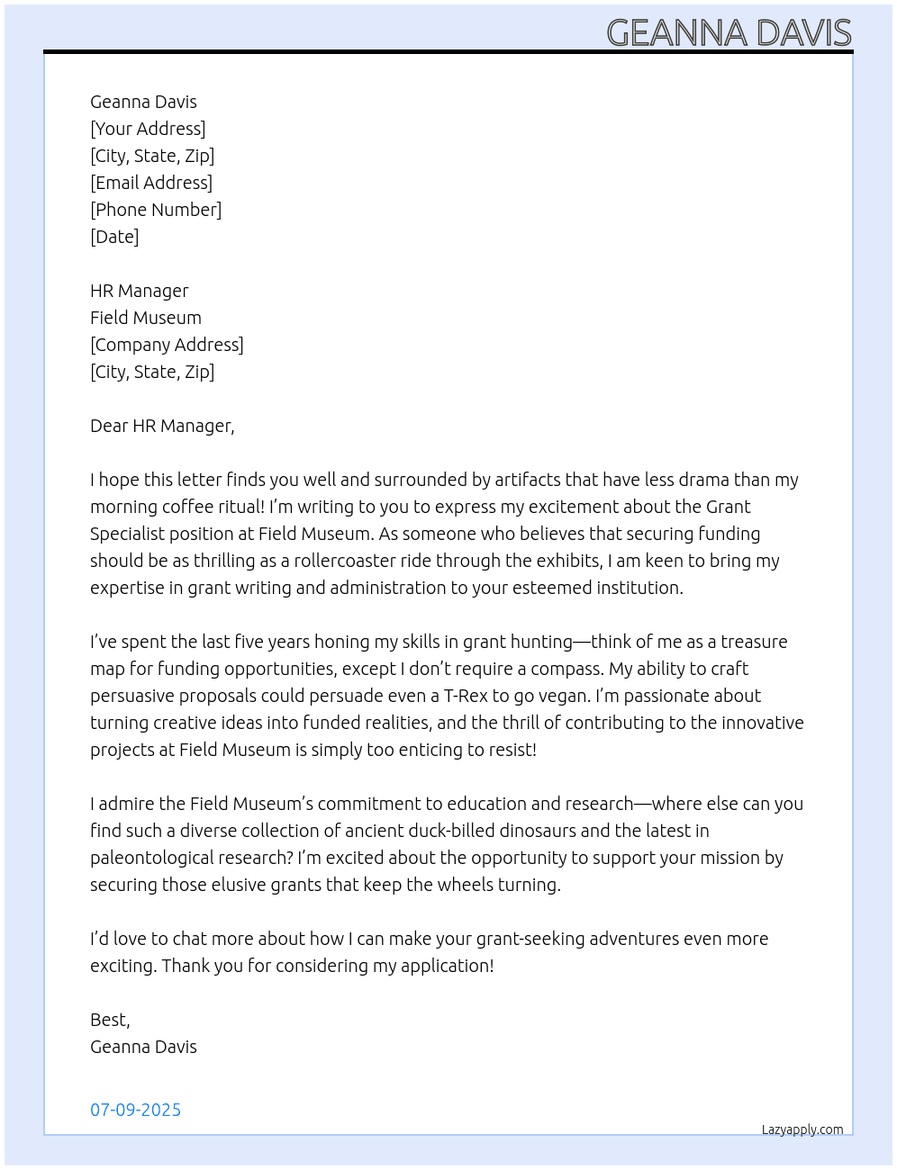 Grant Specialist At Field Museum Cover Letter