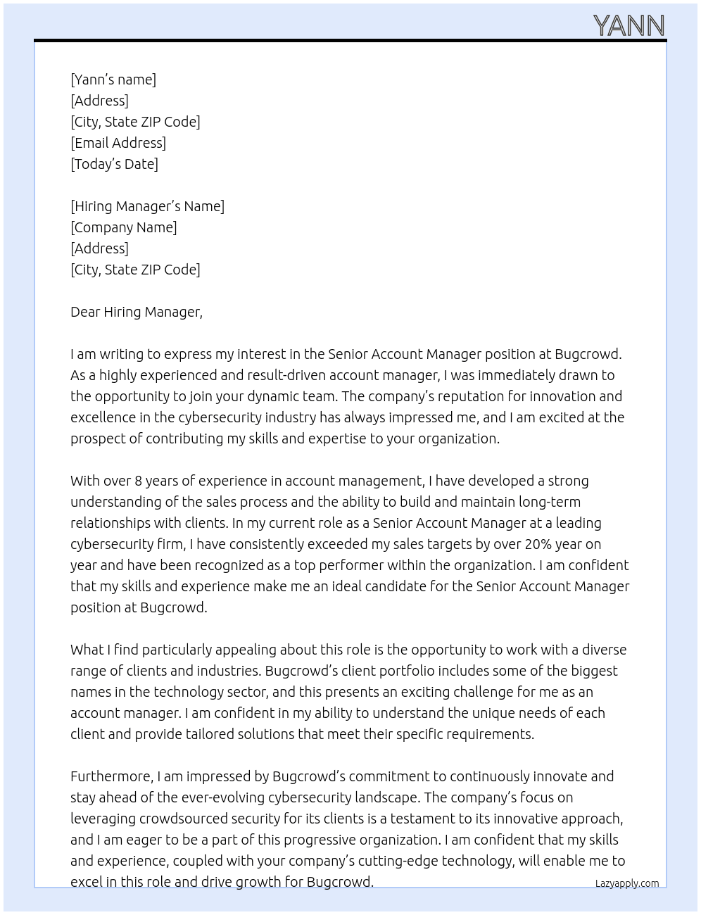 Senior Account Manager At Bugcrowd Cover Letter