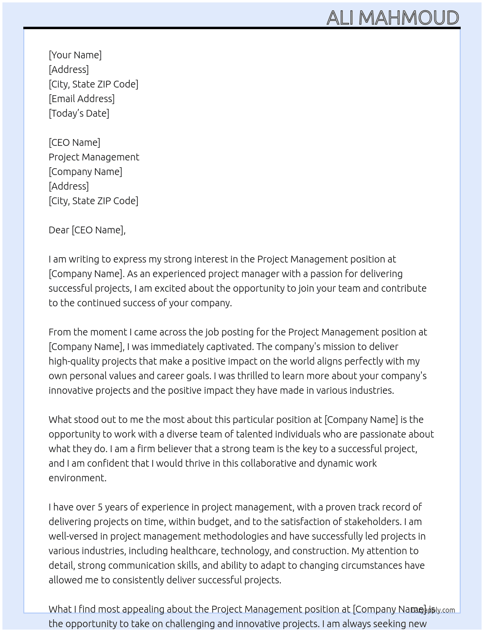 Project Management At Project Management Cover Letter