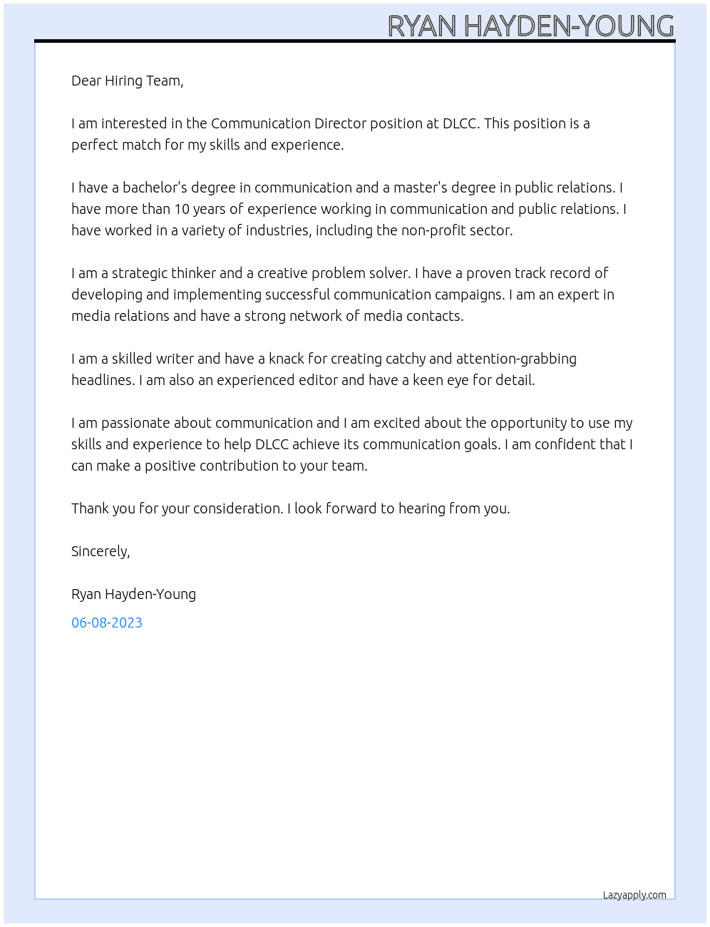 Communication Director At DLCC Cover Letter