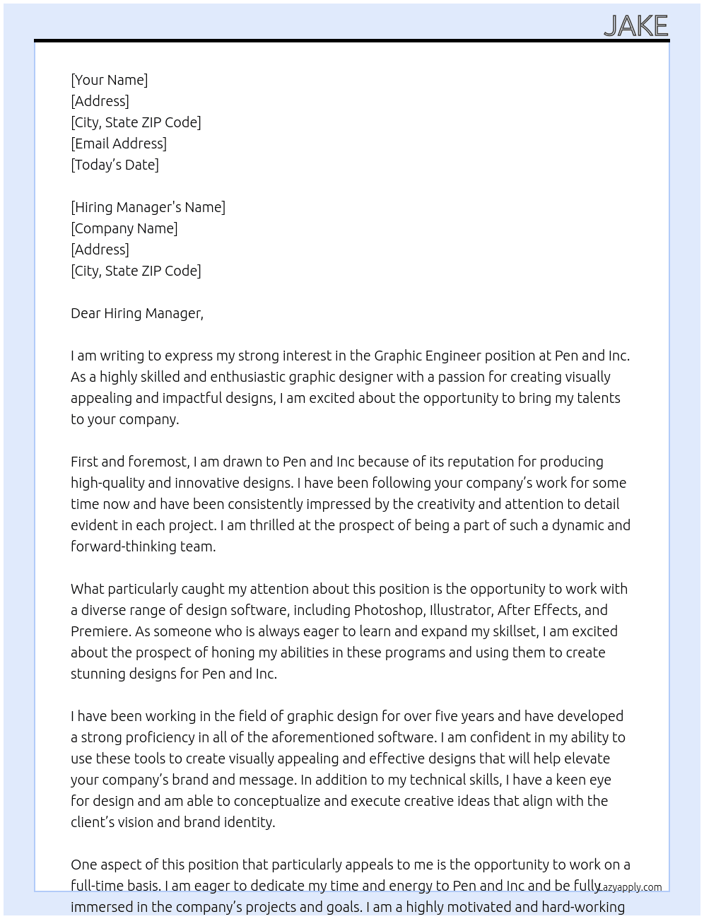 Graphic Engineer At Pen and Inc Cover Letter