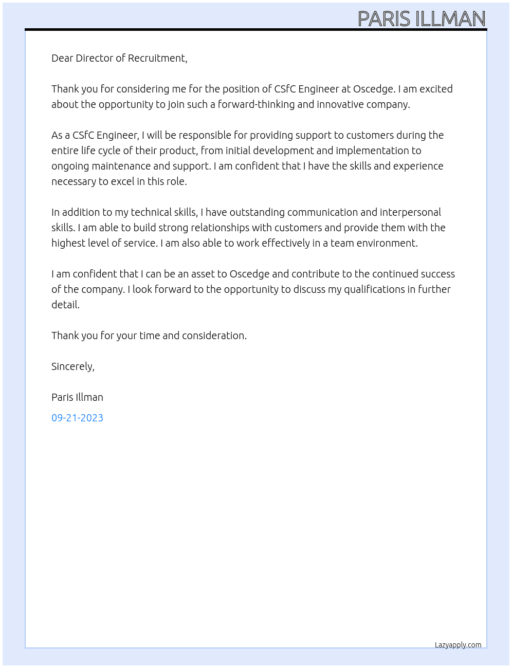 CSfC Engineer  At Oscedge Cover Letter