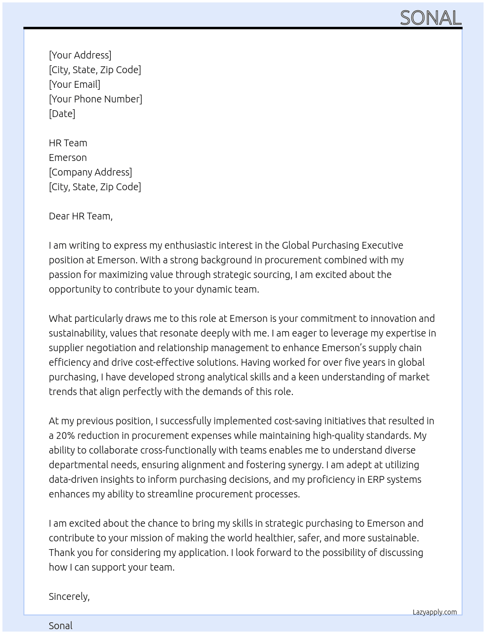 Cover letter for global purchasing executive - LazyApply