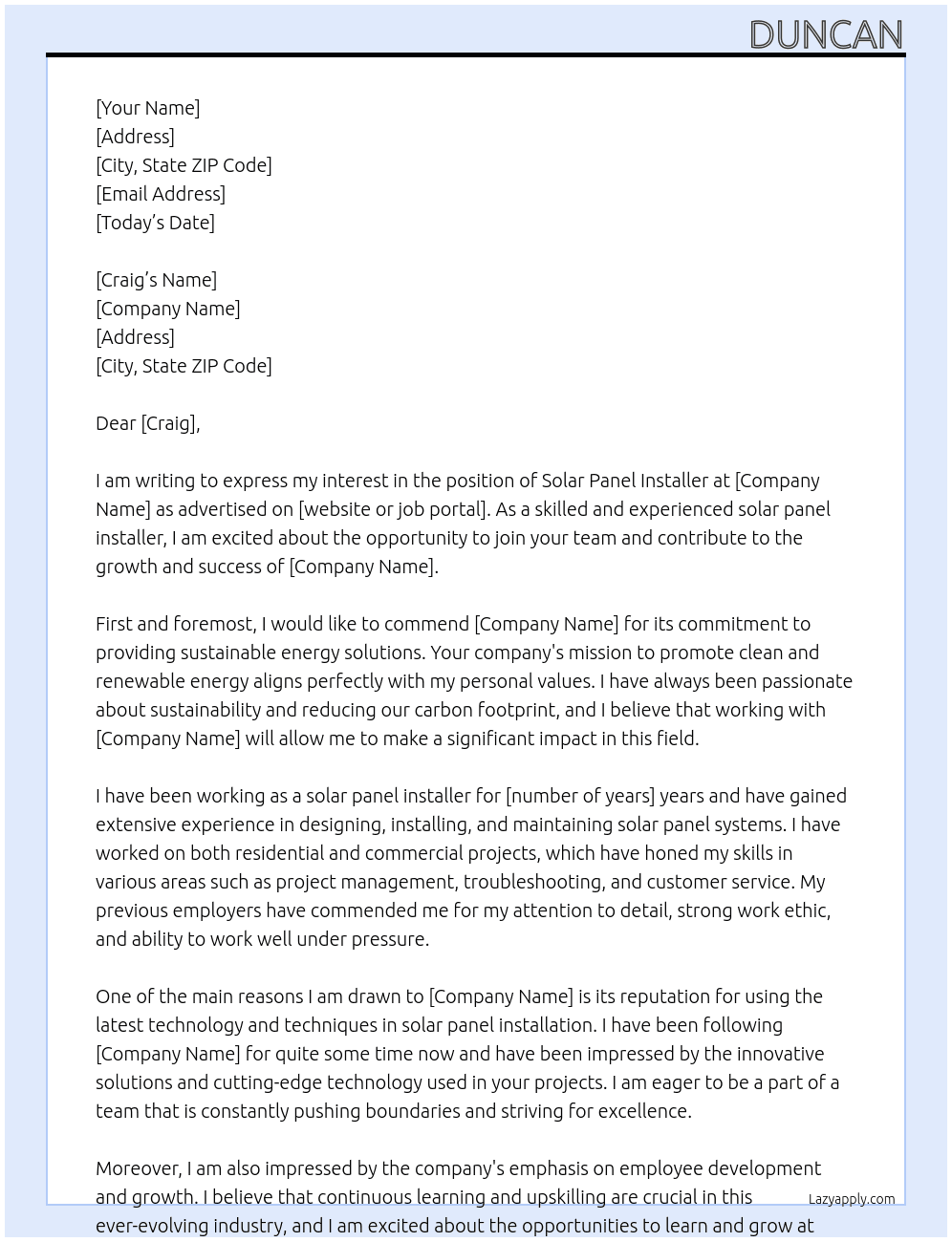 Cover letter for sola panel installer - LazyApply