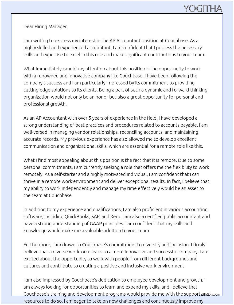 Cover letter for ap accountant - LazyApply
