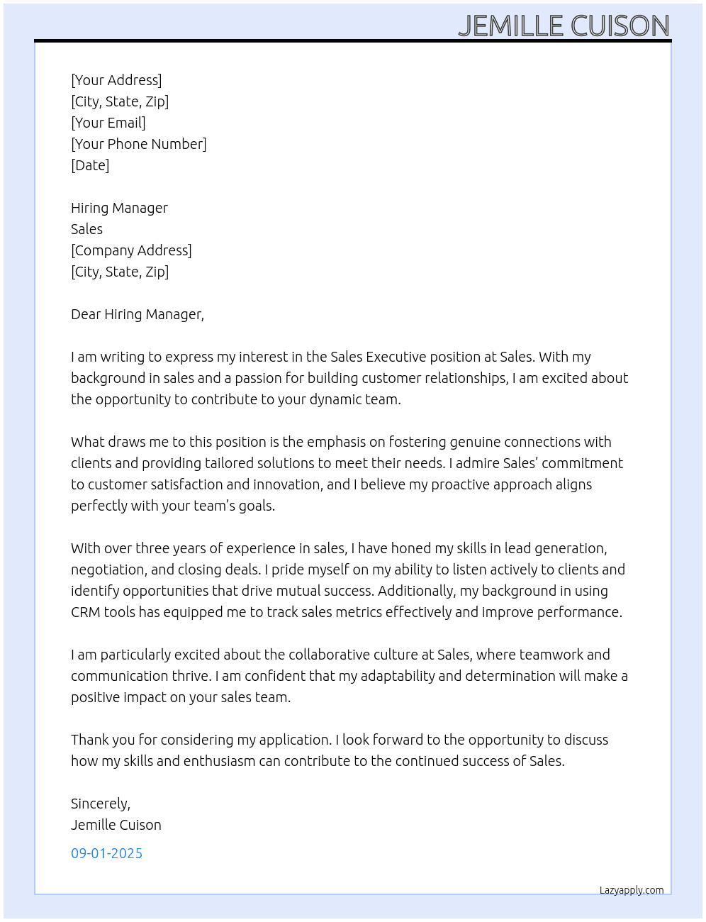 Sales Executive At Sales Cover Letter