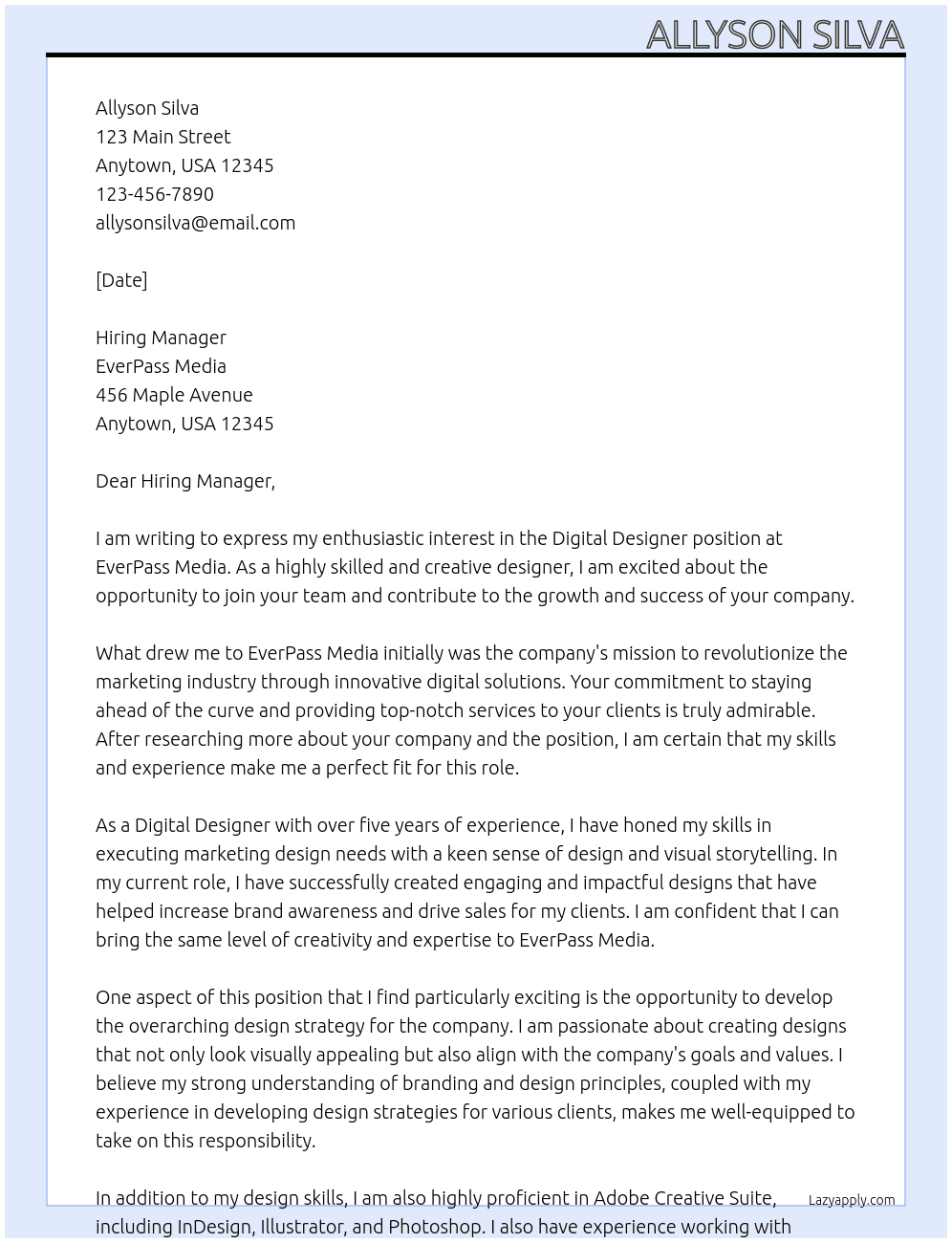 Digital Designer  At EverPass Media Cover Letter