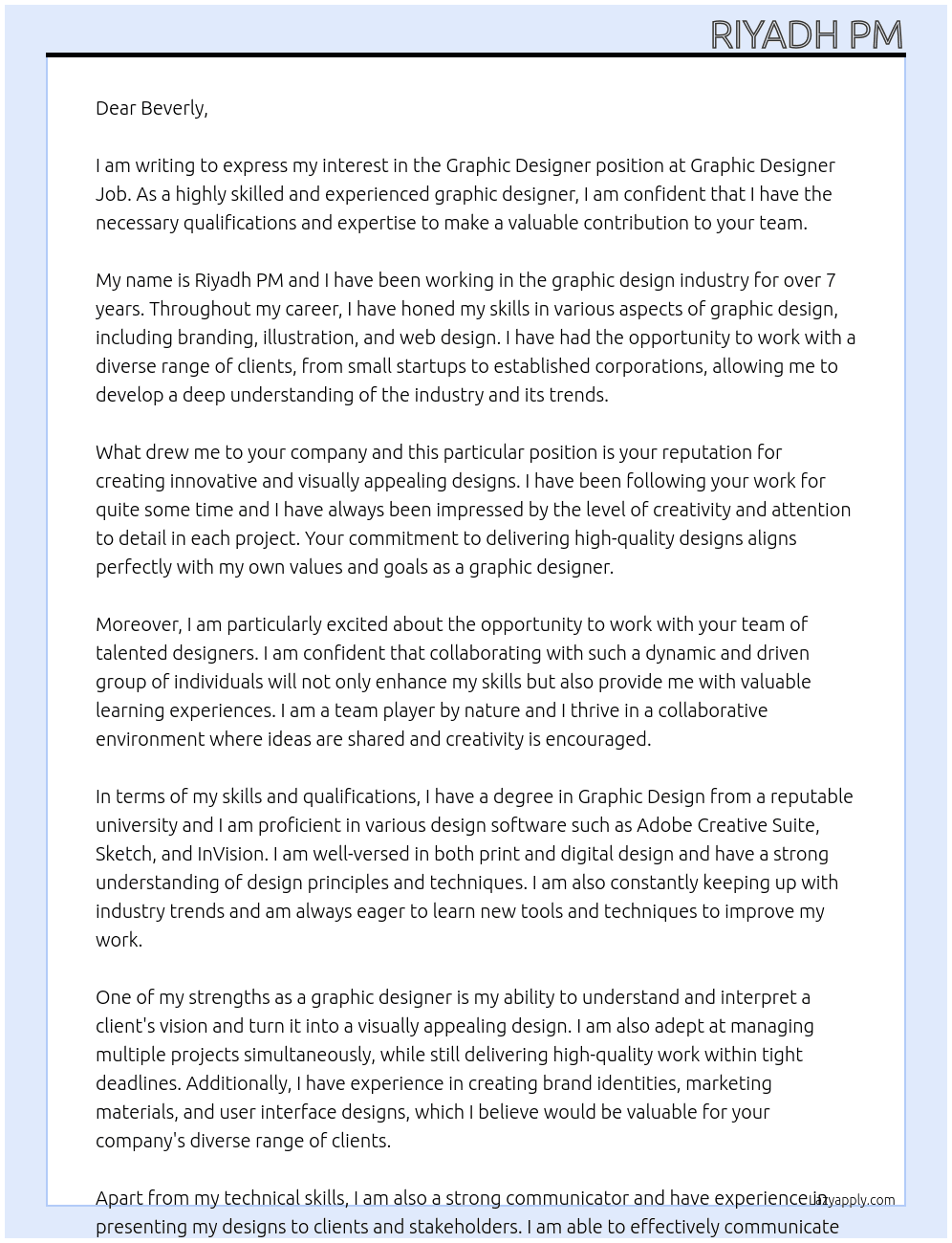 Graphic Designer At Graphic Designer Job Cover Letter