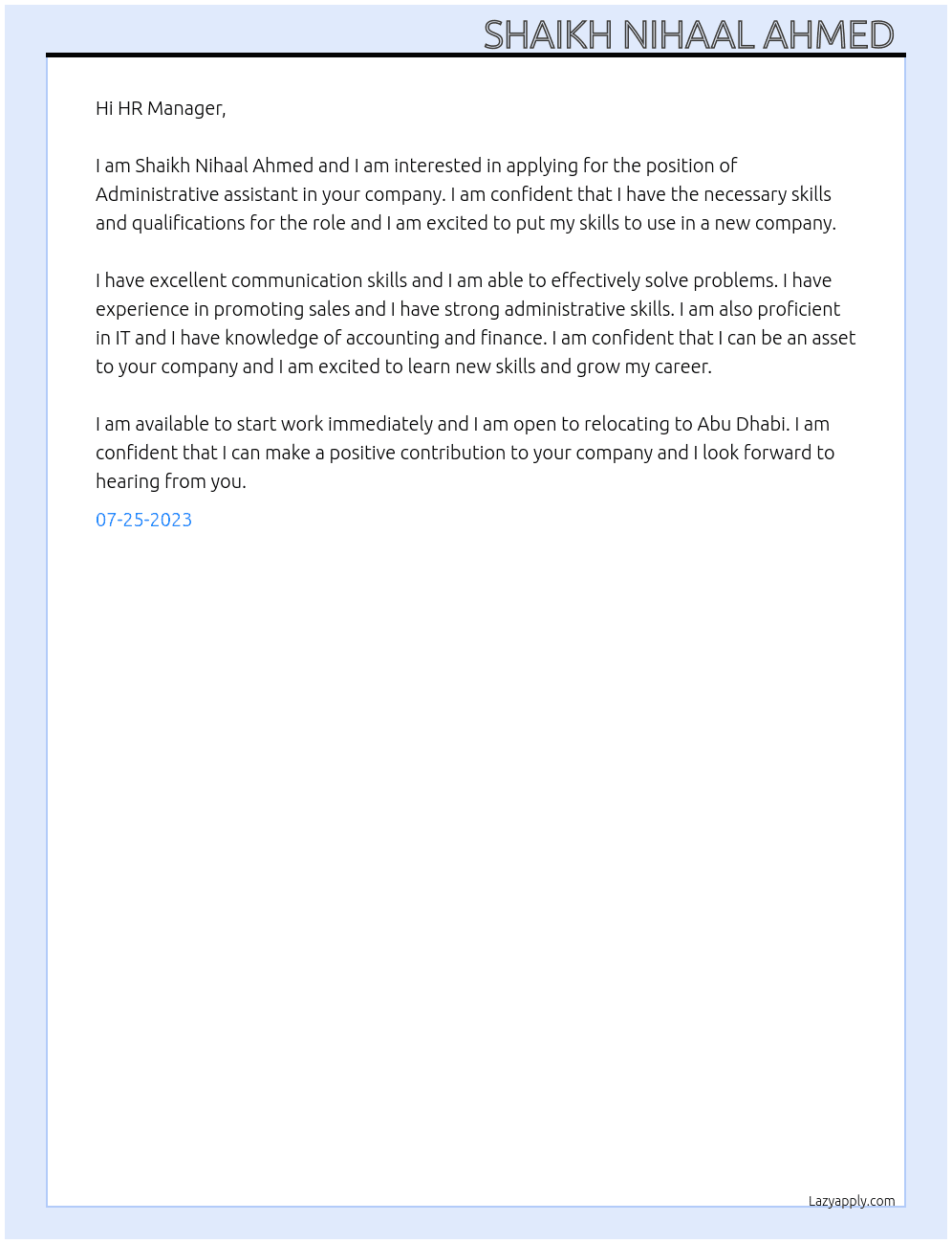 Administrative assistant  At 3dcltd Cover Letter