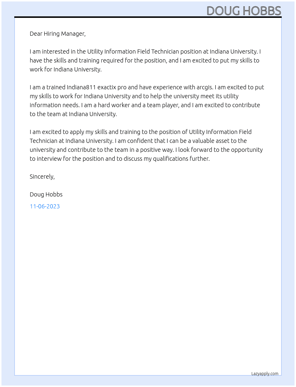 Utility Information Field Technician At Indiana University Cover Letter