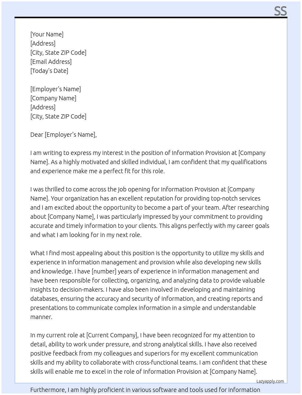 info provision At gggg Cover Letter