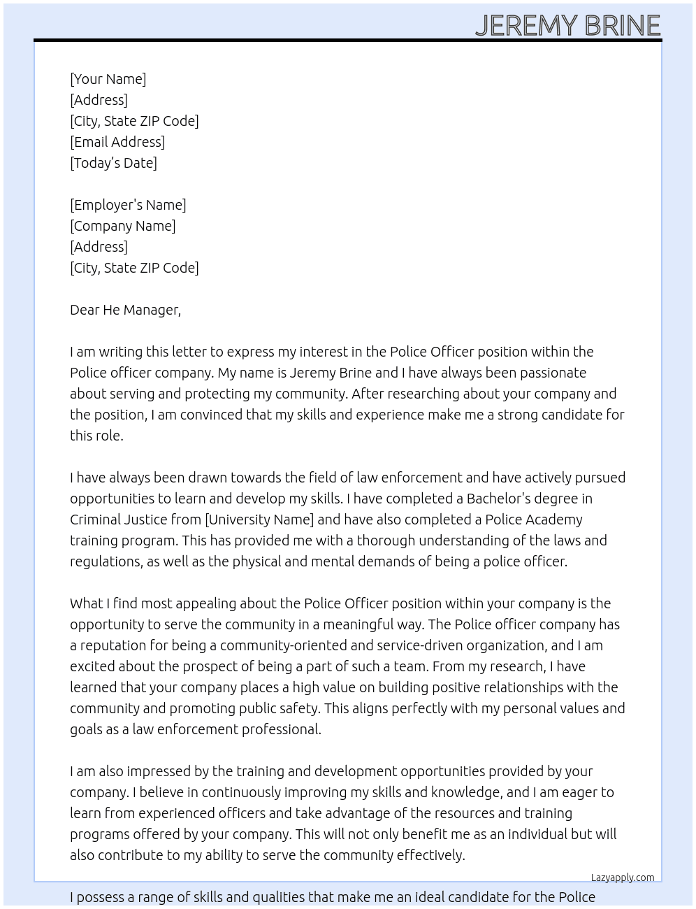Police officer  At Police officer Cover Letter