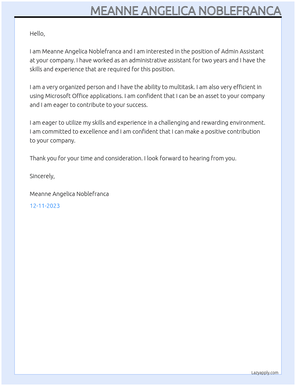 admin assistant At social media manager Cover Letter