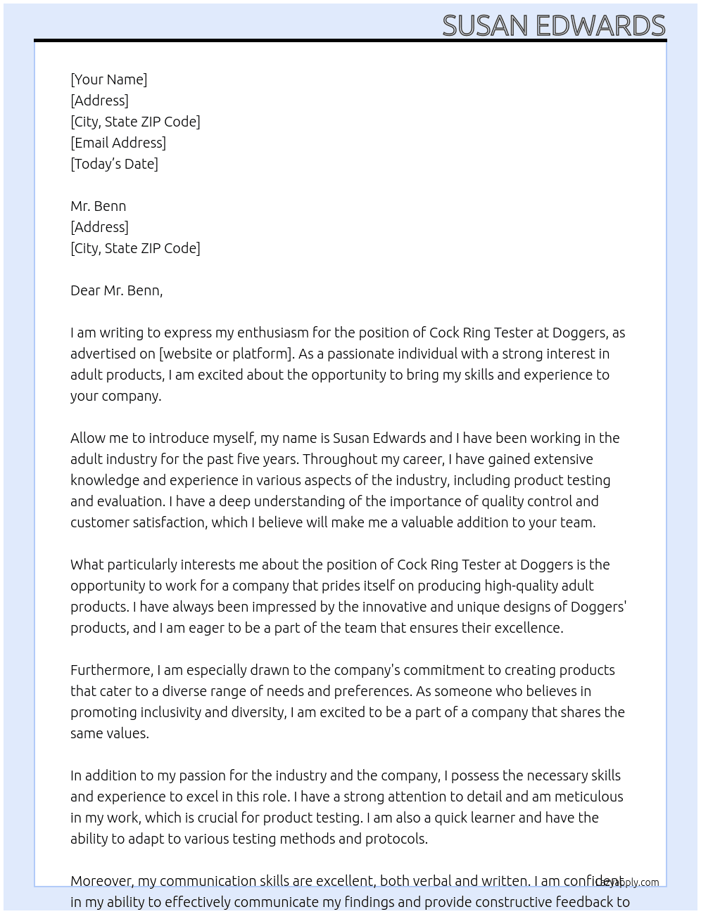 Cock ring tester At Doggers Cover Letter