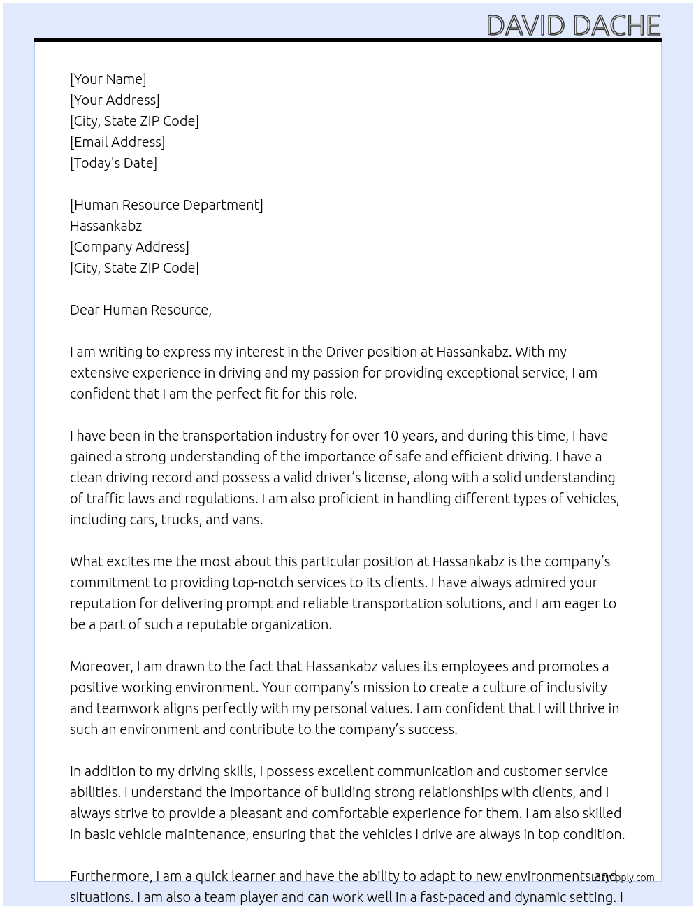 Driver At Hassankabz Cover Letter